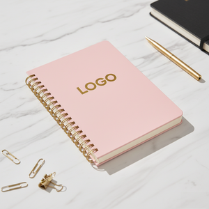 Custom A5 Spiral Notebook with Paper Cover UV Printed Pink Gold Coil and Smooth Writing Pages for Students and Office Use