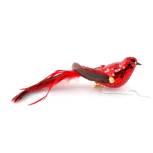 Ярко-красная зеркальная стеклянная птица, летающая искусственная кардинальная птица для изготовления рождественских елочных украшений, природа, домашний декор