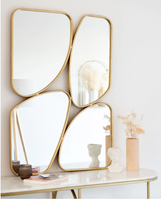 Grand miroir mural nouvel arrivage 100CM 4 pièces miroir irrégulier en métal doré pour la décoration du salon