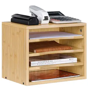 학교 홈 보관함 및 보관함을 보관할 수있는 3 개의 조절 가능한 선반이있는 대나무 나무 데스크탑 파일 보관 상자 사무용품
