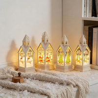 Lanterne LED portable en forme de maison 3D style église de Noël, IP33, à piles, lumière de nuit violette, pour table festive