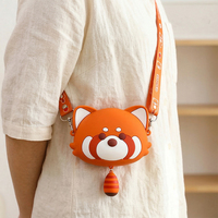 Porte-monnaie carré en silicone motif panda de dessin animé mignon, sac bandoulière pour enfants et femmes, rangement pour écouteurs et clés, personnalisable avec logo