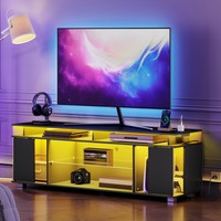 Soporte de TV Negro al por Mayor, Mesa de Consola de Televisión de Madera Negra, Mueble de Entretenimiento Flotante, Mueble para Equipos Multimedia Negro Moderno