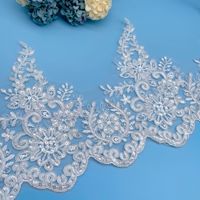 Bordure en dentelle florale dense de haute qualité avec perles et sequins en cristal blanc, 21 cm de large, accessoire pour robe de mariée