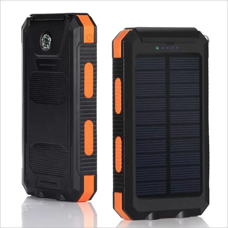 Fast Charger 5000mah to 10000mAh Waterproof Dual Usb Port Solar Phone Power Bank with Led Flashlight Compass