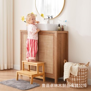 Taburete elevador infantil de madera para uso transfronterizo, silla escalera de madera maciza de doble uso para interiores con dos y tres peldaños, escalera - Product Image 4
