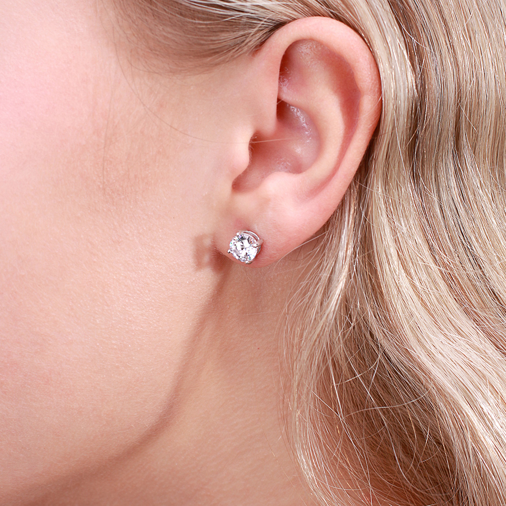 SE84 Classic Sterling Silver April Birthstone Earrings with