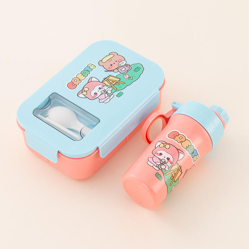 Ensemble dessin animé rose [boîte à lunch + tasse d'eau]