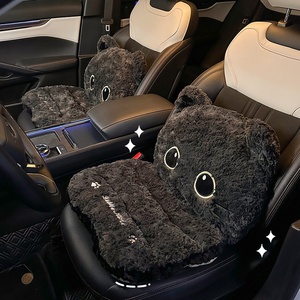 Cojín de Asiento de Coche con Diseño de Gato de Dibujos Animados, Almohadilla de Asiento de una Pieza con Soporte Lumbar, Relleno de Algodón PP Afelpado de Invierno, Alta Calidad - Product Image 1