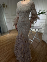 Robe de soirée saoudienne nude Serene Hill 2026 avec plumes et perles pour occasions formelles LA72736