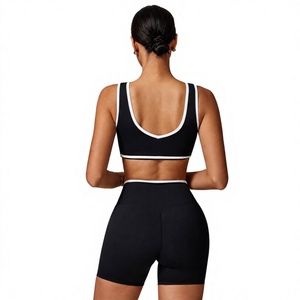 Women's 2 Piece Workout Non <b>Padded</b> Sports Bra Crop Top and High Waist Biker Shorts, Stretch Yoga <b>Running</b> Fitness Activewear Set - Product Image 5