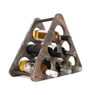Porte-bouteilles en bois rustique pour comptoir, capacité 6 bouteilles, design triangulaire, organisateur autoportant pour la maison et la cuisine
