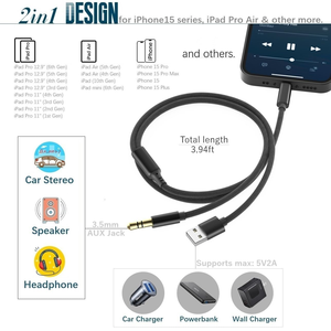สายชาร์จ USB-C เป็นช่องเสียบเสียง 3.5 มม. พร้อมสายชาร์จ USB Type-C เป็นช่องเสียบหูฟังสเตอริโอ 3.5 มม. ใช้งานร่วมกับ iPhone 15 Pro Max ได้ - Product Image 6