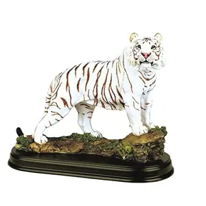 Resin white docile tiger on a wooden tray home desk car statue