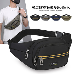 Sac banane homme style sport tendance en tissu Oxford noir imperméable avec plusieurs poches et fermeture éclair - Product Image 3