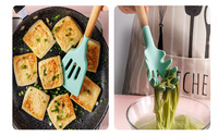 Ensemble d'ustensiles de cuisine 12 pièces en nylon et silicone antiadhésifs avec longues manches en bois – Spatule, louche à soupe, brosse – Pour la maison et la cuisine, compatibles lave-vaisselle