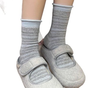Women Striped Slouch <b>Socks</b> Mid Calf Breathable Sweat Absorbing Polyester Fiber Korean Style - Product Image 4