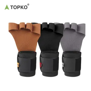 TOPKO Men Women Weight Lifting Grips With Wrist Straps Workout Fitness Pull-Up Hand Guard Palm Protection Gloves