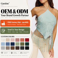 Hauts à franges brodés bohèmes vert menthe pour femmes, style bandana, personnalisés OEM/ODM, pour soirées, vacances à la plage, vente en gros