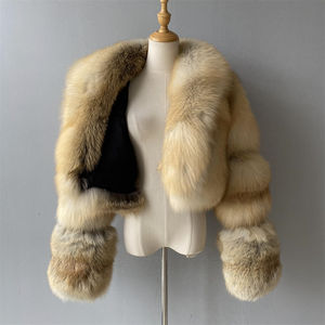 超高級 フルペルト 100% 天然毛皮コート レディース ショート丈 ウィンターファーコート ゴールデンアイランドフォックスファー クロップトップコート - Product Image 6