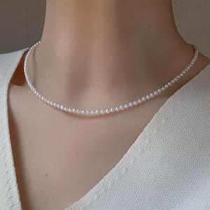 Collier de perles d'eau douce de 3-4 mm avec bijoux en argent pur à la mode pour femmes pour les vacances ou les cadeaux - Product Image 1