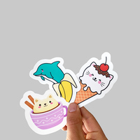 Etiquetas de diseño de empresa de dibujos animados, etiqueta adhesiva impermeable con logotipo, Impresión de vinilo, lámina adhesiva troquelada personalizada
