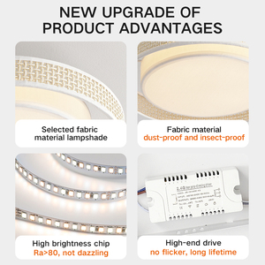 Plafonnier LED circulaire moderne en tissu avec télécommande, <span class=keywords><strong>luminaire</strong></span> d'intérieur à montage en surface pour chambre à coucher - Product Image 5