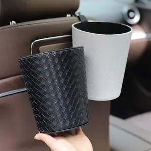 Car Woven Leather Trash Bin Bucket Garbage Can Storage Umbrella Holder Car Hanging Waste Container