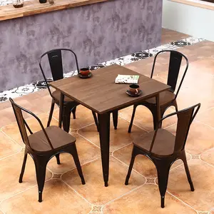 Table et chaises de salle à manger en bois et métal pour café prix bon marché fabriqué en usine meubles pour restaurant