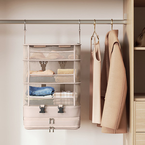 Hanging Clothes Storage Bag Rectangular Khaki Purple Hook Type For Bedroom Travel Organizing Closet - Product Image 1