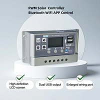 Contrôleur de charge solaire MPPT PWM Wifi Bluetooth 10A 30A 12V 24V Auto Double USB Déchargeur de charge Affichage LED pour panneau solaire