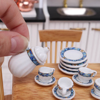 Service à thé miniature en céramique, théière et tasses miniatures, modèle 1:12, décoration de maison de poupée Ob1 1, service à thé miniature en porcelaine florale