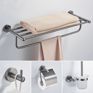 Porte-serviettes moderne et épuré en nickel électrolytique avec étagère double pour salle de bain d'hôtel - Product Image 2