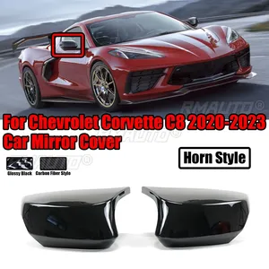 สำหรับเชฟโรเลตคอร์เวทท์ C8 2020-2023 คาร์บอนไฟเบอร์สไตล์ฝาครอบกระจกมองหลังฮอร์นทริมอุปกรณ์เสริมในรถยนต์สีดำเงา - Product Image 1