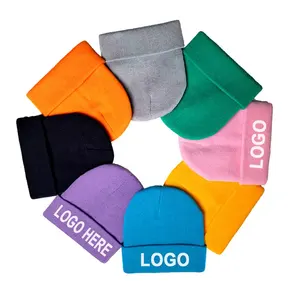 Cappello a cuffia tinto in tinta unita promozionale di alta qualità personalizzato cappello a cuffia lavorato a maglia in acrilico 100% con Logo personalizzato