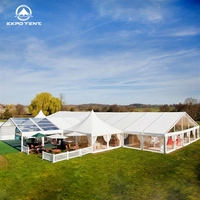 Tente chapiteau EXPO mariage 10*21m pour utilisation par 200 personnes Des tentes entièrement transparentes peuvent être personnalisées