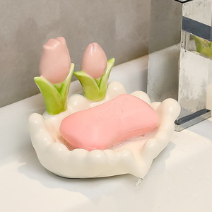 Ruijie Ceramic Tulip Soap Dish Floral Shape Self Drain Bathroom Decor White Porcelain - Product Image 3
