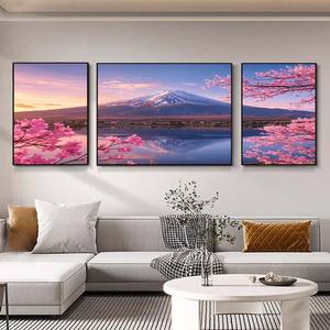 Monte Fuji flor de cerezo tríptico pintura de pared pintura de paisaje 3 uds conjunto hogar Hotel dormitorio arte de la pared Decoración - Product Image 3