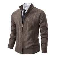 Automne hiver hommes décontracté col roulé Cardigan chandails col montant chaud fermeture éclair vêtements d'extérieur avec motif rayé manteaux