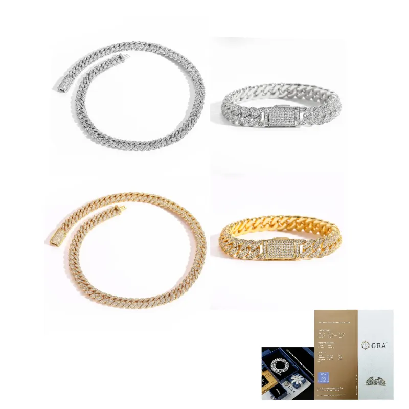 S925 Sterlingsilber Goldplatten Moissanit Diamant Mode-Schmuck Silber Halskette für Herren Halskettenkette