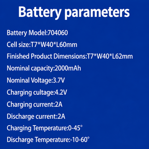 แบตเตอรี่ลิเธียมโพลิเมอร์ 3.7V 2000mAh รุ่น 704060 แบบชาร์จได้ พร้อมขั้วต่อ สำหรับอุปกรณ์ติดตาม GPS และอุปกรณ์สวมใส่ - Product Image 6