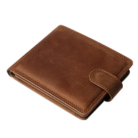 Crazy Horse Dompet Kulit Pria, dengan Tali Antik Pendek Lipat Dua Dompet Kulit dengan Kantong Koin