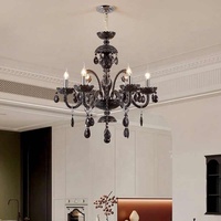 Usine Moderne Fumée Gris Lustre En Cristal De Luxe Pendentif Lampes Pour Hôtel Villa Salon Suspendus Lustre En Cristal Lumières