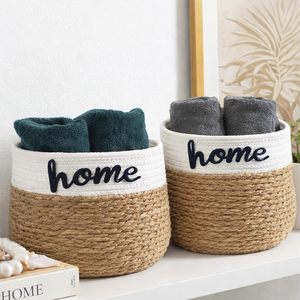 Lot de 2 paniers ronds empilables en corde, 24x21 cm et 30x24 cm - Paniers de rangement décoratifs, organiseurs pour chambre, salle de bain - Product Image 5