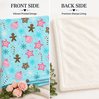 Couverture Sherpa personnalisée Noël Pain d'Épices 50x60 pouces, double couche, en flanelle polaire chaude, cadeau de fêtes, décoration intérieure, MOQ 1