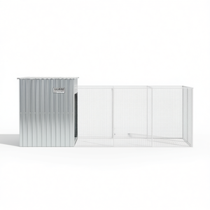 Nichoir pour chien en acier galvanisé gris clair avec enclos 84,3x179,9x71,3 pouces, enclos extérieur pour animaux de compagnie - Product Image 1