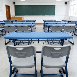 Conjunto <span class=keywords><strong>de</strong></span> Escritorio y Silla Doble Azul <span class=keywords><strong>en</strong></span> Forma <span class=keywords><strong>de</strong></span> C, Muebles Escolares <span class=keywords><strong>de</strong></span> Doble Uso para <span class=keywords><strong>Biblioteca</strong></span> Primaria - Product Image 4