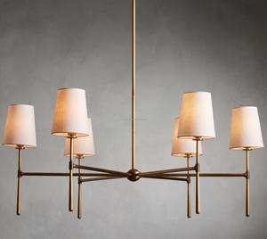 Phòng ăn ánh sáng lịch thi đấu 6 đèn chải vàng Nhà bếp đảo ánh sáng trắng vải bóng râm trang trại Rhodes tuyến tính đèn chùm - Product Image 4