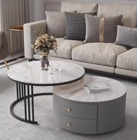 Table basse extensible en marbre durable avec structure en acier, design moderne pour petits appartements, meubles de salon