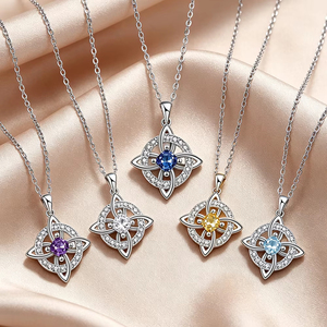 Delicado Collar con Colgante de Piedra de Nacimiento 5A, Collar con Nudo Celta de Bruja Mágica de Circonia <span class=keywords><strong>para</strong></span> Mujer, Amuleto de Buena <span class=keywords><strong>Suerte</strong></span>, Joyería de Protección - Product Image 1